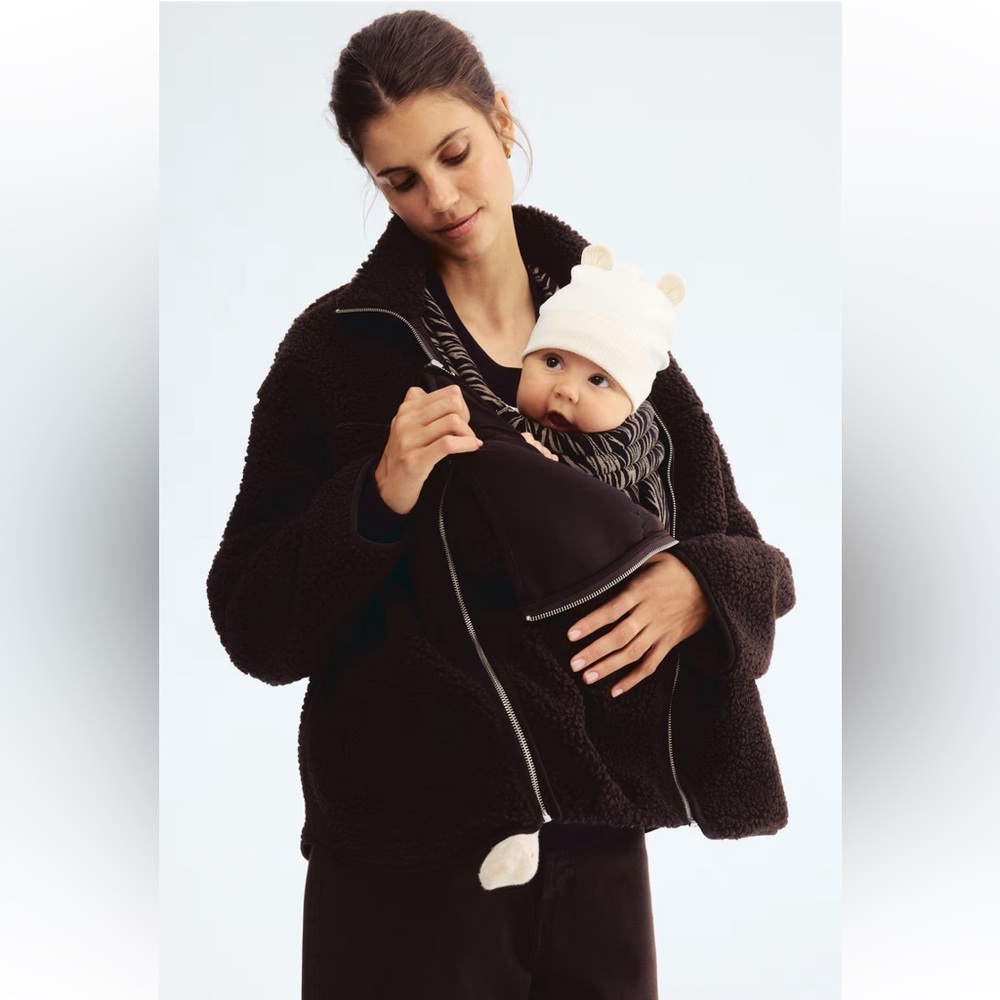 H&M Babywearing before and after Sherpa Teddy Jacket S Brown